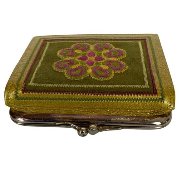 Princess Gardner Wallet Coin French Purse Gold Leather Embroidered Flower 1950s - Picture 3 of 8